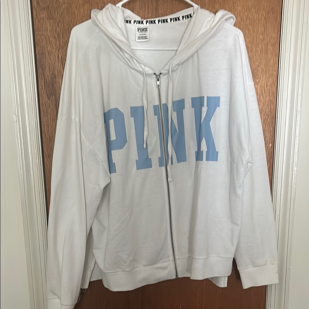 PINK Victoria's Secret White and Blue Hoodie